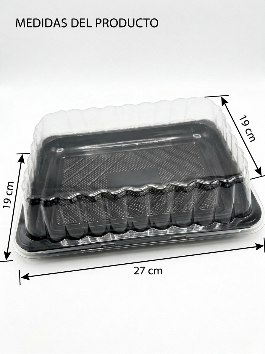 Charola Negra Rectangular con Tapa